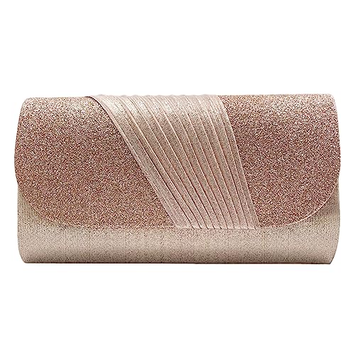 Kexpery Abend-Clutch für Damen, Spleißendes Design, Glanz, kleine Handtaschen, Geld, Handyhalter, plissiert, exquisites Flip-Temperament, Damen, die an Banketten teilnehmen (Champagner) von Kexpery