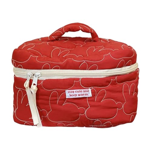 Kexpery Baumwolle Gesteppte Reise-Make-up-Kosmetiktasche, leicht, großes Fassungsvermögen, Damen-Make-up-Tasche mit niedlichem Kaninchenmotiv, mit Griff, multifunktional, for Kosmetika, Make von Kexpery