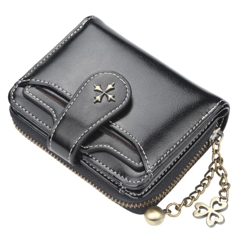 Kexpery Bifold Kreditkartenetui mit Reißverschluss, Kartenetui mit Ausweisfenster, Clutch, kompakt, für Damen, Schwarz , 120.00x90.00x30.00mm/4.72x3.54x1.18inch, Minimalistisch von Kexpery