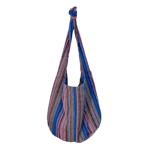 Kexpery Canvas-gestreifte modische Umhängetasche for Damen, ethnische Umhängetasche, Sling-Crossbody-Geldbörse, Hippie-Tasche for Arbeit, Einkaufen, Reisen (MG2233 blau) von Kexpery