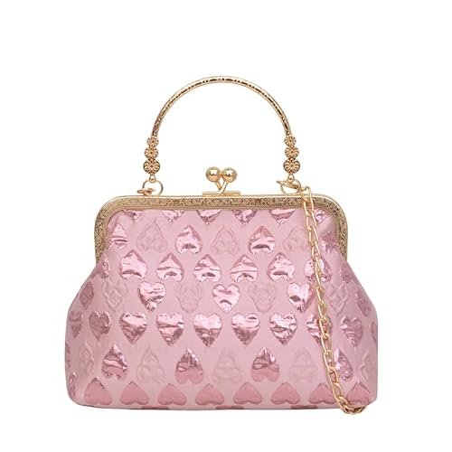 Kexpery Damen Abend-Clutch, Herzmuster, elegante Kette, stilvolle Clutch, Tasche mit Tragegriff oben, für Hochzeiten, Partys, rose, 220*220*70mm von Kexpery