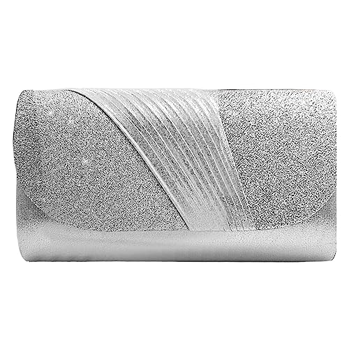 Kexpery Damen-Abendtasche, Spleiß-Design, glänzende Abend-Clutch-Taschen, Geld-Handy-Halter, plissiert, exquisites Flip-Temperament, Cocktail-Party, Zusammenkunft (Silber) von Kexpery