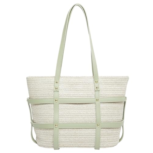 Kexpery Damen-Boho-Umhängetasche, PU-Patchwork, Häkel-Strandtasche, großes Fassungsvermögen, Web-Reisetasche, Damen-Sommer-Tagestasche (grün) von Kexpery
