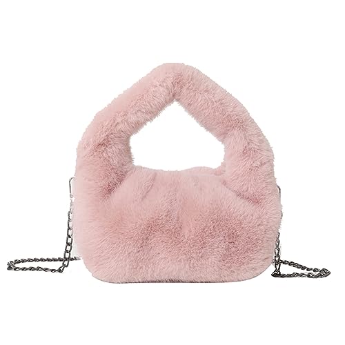 Kexpery Damen-Clutch aus Plüsch, einfarbig, stilvolle Handgelenktasche, Kettenriemen, pelzige Umhängetasche, modische Geschenke for Freunde (Rosa) von Kexpery