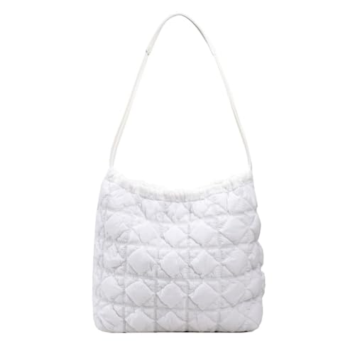 Kexpery Damen-Eimertasche mit Rautensteppung, großes Fassungsvermögen, Puffer-Einkaufstasche, Kordelzug, gepolsterte Umhängetasche, Umhängetasche, modische Mädchentasche (weiß) von Kexpery