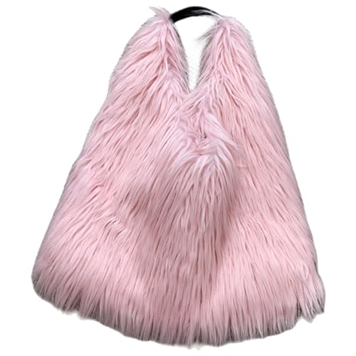 Kexpery Damen Flauschige Umhängetasche Hasp Fuzzy Tote Handtasche Lässige Kunstfell-Einkaufstasche Vielseitig Große Kapazität Herbst Winter Weiche Tasche (Pink) von Kexpery