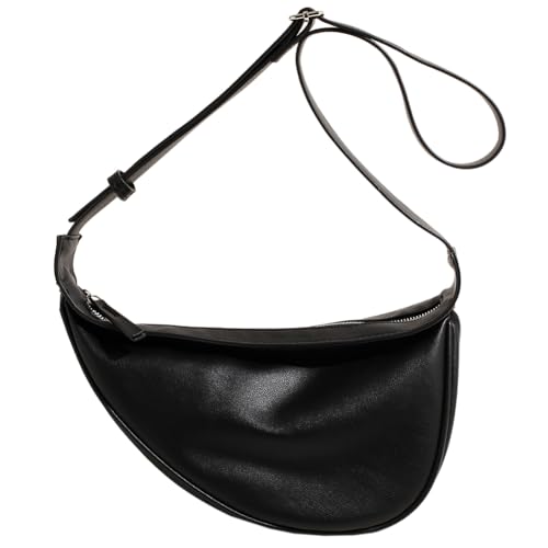 Kexpery Damen Halbmond-Umhängetasche, PU-Leder, Retro, Unterarmtasche, Reißverschluss, einfarbig, Alltagstasche für Damen, Schwarz , 290.00x170.00x160.00mm/11.42x6.69x6.3inch von Kexpery