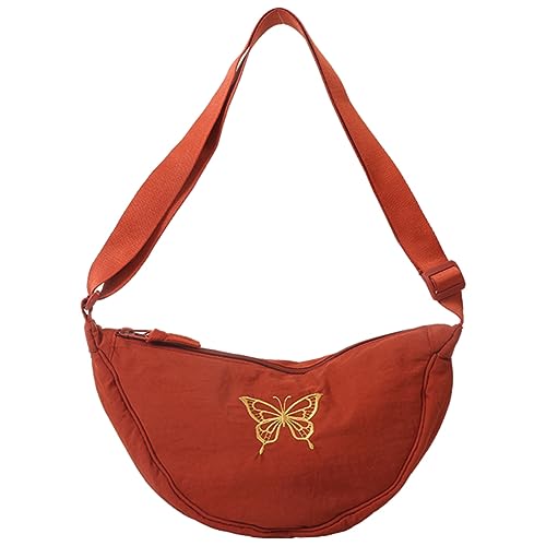 Kexpery Damen Halbmond-Umhängetasche, Stickerei, vielseitige Halbmondtasche, leicht, weibliche Pendlertasche, rot, 310.00x160.00x90.00mm/12.2x6.3x3.54inch von Kexpery