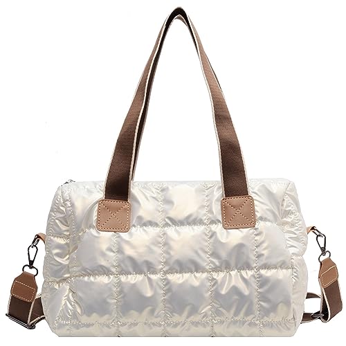Kexpery Damen-Handtasche, Segeltuch, Damen-Einkaufstaschen, rhombisches Gitter, große Kapazität, einfaches Temperament, tragbare Reisetaschen (weiß) von Kexpery