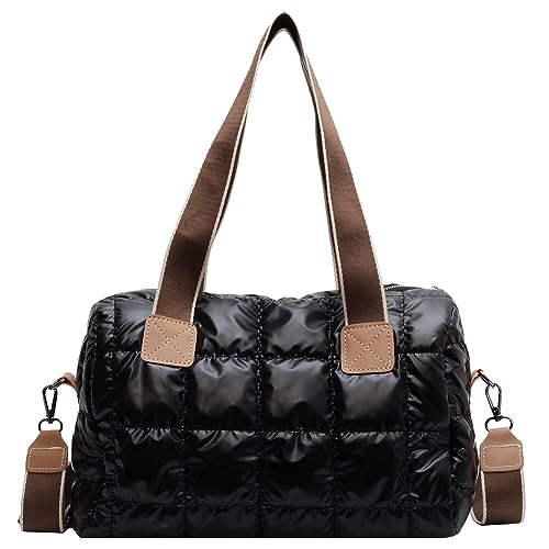 Kexpery Damen-Handtasche, Segeltuch, Damen-Einkaufstaschen, rhombisches Gitter, große Kapazität, lässiges Temperament, tragbare Reisetaschen (schwarz) von Kexpery