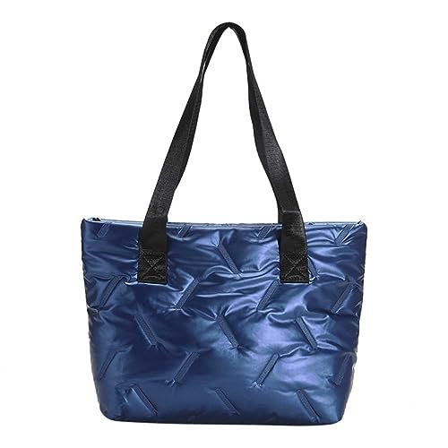 Kexpery Damen-Handtasche, einfache Handtasche, großes Fassungsvermögen, Puffer-Freizeittasche, einfarbig, weich, leicht, glänzend, for Damen, Outdoor-Einkäufe (blau) von Kexpery