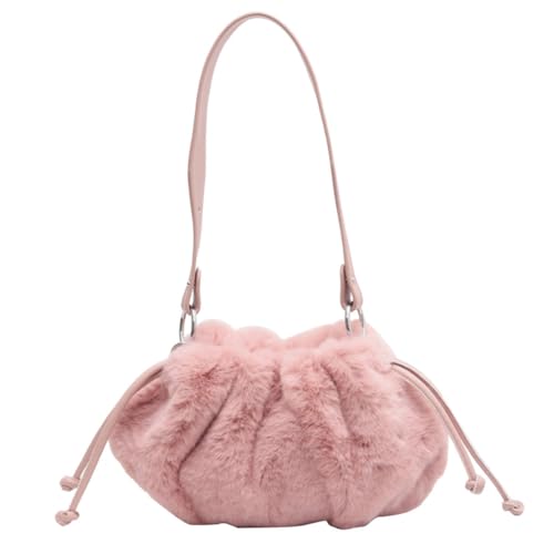 Kexpery Damen-Handtasche, pelzig, weich, flauschig, Umhängetasche, Kunstfell, Plüsch, vielseitige Geldbörse, einfarbig, für den Winter, Tagestasche (Rosa) von Kexpery