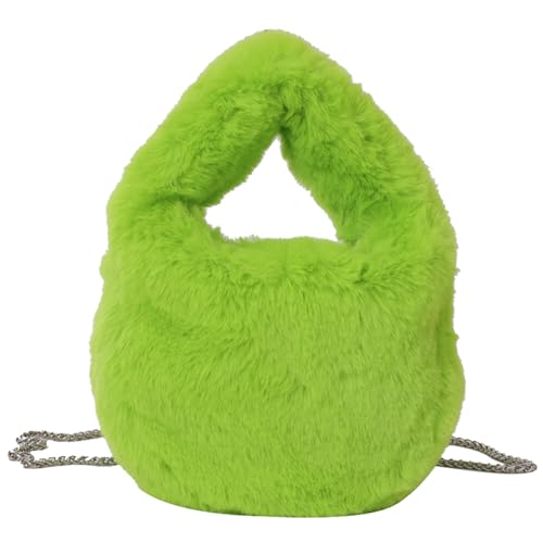 Kexpery Damen-Handtasche, weich, flauschig, Umhängetasche, einfarbig, leicht, Kunstfell, für den Winter, Tagestasche (grün) von Kexpery