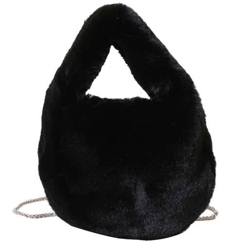 Kexpery Damen-Handtasche, weich, pelzig, Umhängetasche, einfarbig, leicht, Kunstfell, für den Winter, Tagestasche (schwarz) von Kexpery