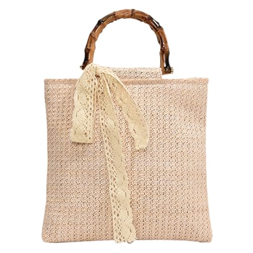 Kexpery Damen-Handtasche aus Stroh, gewebt, modische Handtasche, große Kapazität, handgewebte Hobo-Tasche mit Bambusgriff for Outdoor-Reisen (Beige) von Kexpery