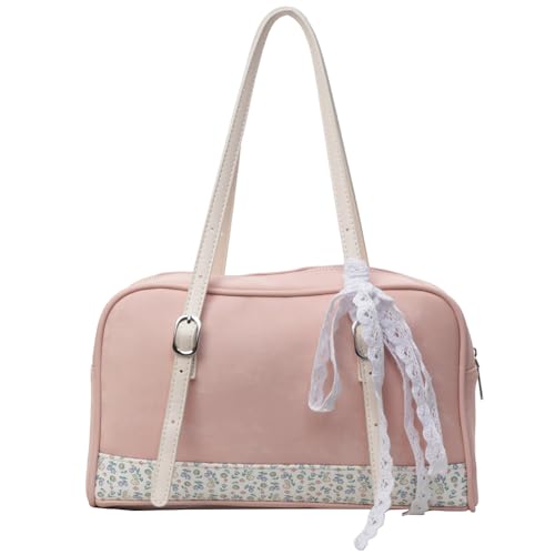 Kexpery Damen-Handtasche mit Blumenmuster, Patchwork-Tasche, PU-Leder, niedliche Unterarmtasche, große Kapazität, Freizeit, Achseltasche, Mädchen, Outdoor, Alltag, rose, 11.42*6.69*3.15inch von Kexpery