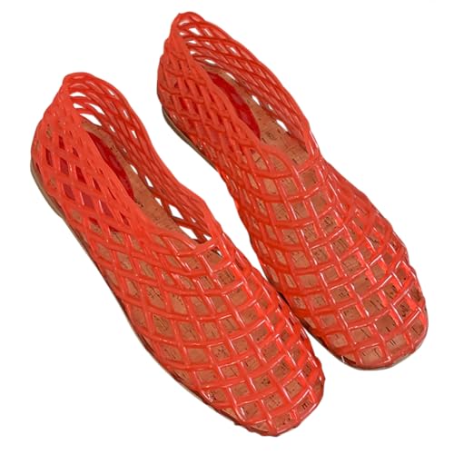 Kexpery Damen Jelly Flats Mode Slip-On Flache quadratische Zehe Strand Jelly Schuhe Leichte Casual Flache Sandalen atmungsaktiv für Reisen im Freien, rot, 39 EU von Kexpery