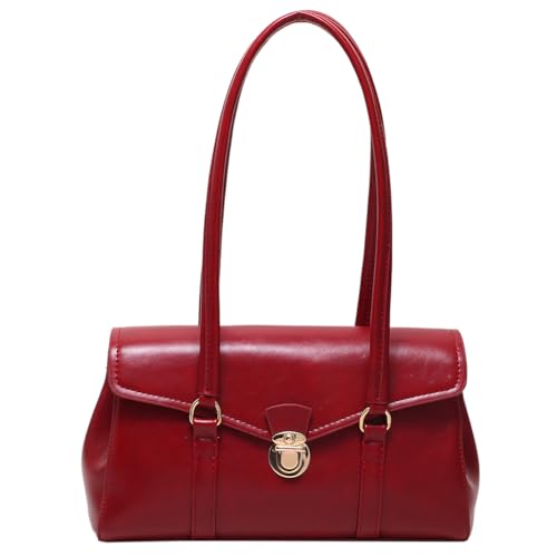 Kexpery Damen-Leder-Tragetasche, leicht, trendig, Schultertasche mit Doppelgriff, Geldbörse, Unterarmtasche, Pendlertasche, rot, 270.00x160.00x100.00mm/10.63x6.3x3.94inch von Kexpery