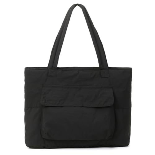 Kexpery Damen-Nylon-Umhängetasche, Reißverschluss, leicht, lässig, modisch, Schultertasche, weiche Umhängetasche, Reisetasche, Arbeitstasche, Schwarz , 410.00x310.00x130.00mm/16.14x12.2x5.12inch von Kexpery