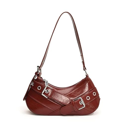 Kexpery Damen PU Vintage Griff Tasche Verstellbarer Riemen Y2k Retro Mädchen Warme Handtasche Kleine Tote Style Cool Umhängetasche, rot von Kexpery