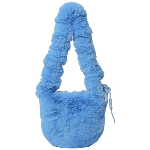 Kexpery Damen-Plüsch-Kordelzugtasche, Y2K-Cloud-Kordelzugtasche, Kunstfell-Plüsch, vielseitige Geldbörse, einfarbig, für Damen, Winter, Tagestasche (blau) von Kexpery