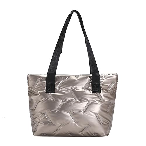 Kexpery Damen-Reisetasche, großes Fassungsvermögen, Puffer-Freizeittasche, einfarbig, weich, leicht, glänzend, for weibliche Outdoor-Einkäufe (Champagner) von Kexpery