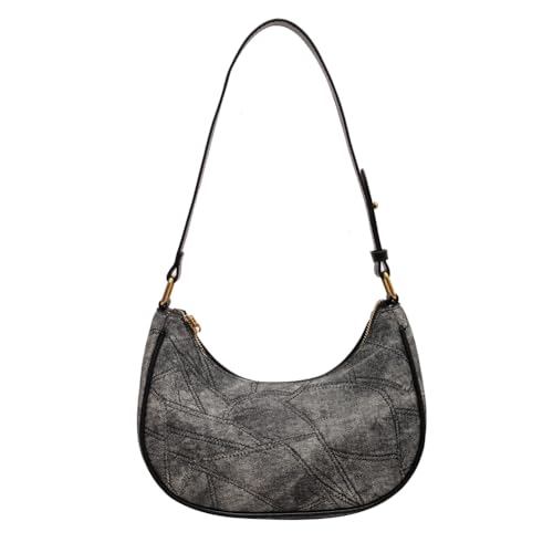 Kexpery Damen Retro Unterarmtasche PU Leder Achsel Tote Bag All Match Vintage Umhängetasche Halbmond Tasche Herbst Shopper Geldbörse, Schwarz , 250.00x170.00x80.00mm/9.84x6.69x3.15inch von Kexpery