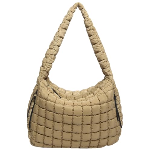 Kexpery Damen-Schultertasche, gepolstert, Hobo-Tasche, großes Fassungsvermögen, leicht, einfarbig, Reißverschluss, für Outdoor-Reisen, khaki, 390.00x360.00x150.00mm von Kexpery