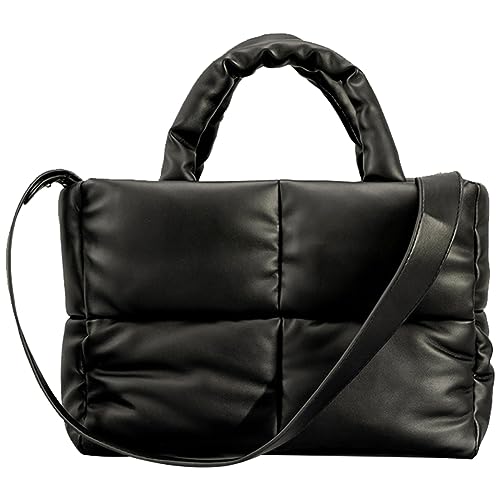 Kexpery Damen-Schultertasche, großes Fassungsvermögen, gepolstert, einfarbig, PU-Leder, leicht, für den täglichen Gebrauch, Schwarz , 330*210*100mm/12.87*8.19*3.9in von Kexpery