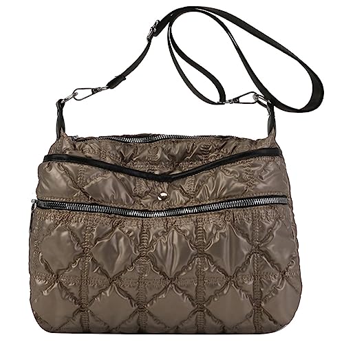 Kexpery Damen-Schultertasche, großes Fassungsvermögen, gesteppt, einfarbig, Nylon, verstellbarer Riemen, leicht, für den täglichen Gebrauch, khaki, 280*90*220mm/10.92*3.51*8.58in von Kexpery