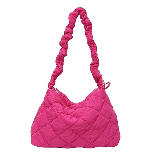 Kexpery Damen-Schultertasche, weich, gesteppt, plissiert, lässig, for Party, Puffer-Tasche, Damen, solide Schultertaschen (Rosarot) von Kexpery