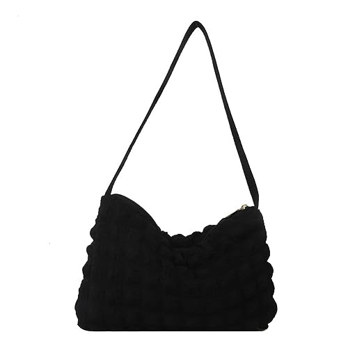 Kexpery Damen-Schultertasche, weich gepolstert, einfarbig, mit breitem Riemen, für Damen und Freizeit, Schwarz , 295.00x190.00x50.00mm/11.61x7.48x1.97inch von Kexpery