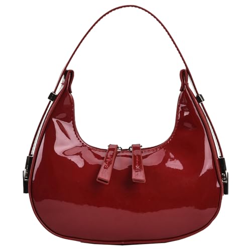 Kexpery Damen-Schultertasche aus Leder, lässig, Vintage-Tragetasche, Reißverschluss, Unterarmtasche, Umhängetasche, Clutch, Reisen, Dating, Geldbörse (rot, S) von Kexpery