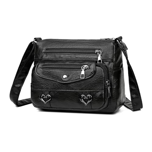 Kexpery Damen-Schultertasche mit Herz-Dekor, einfarbig, großes Fassungsvermögen, verstellbare Schultergurte, mehrere Taschen, für Damen und Mädchen, Schwarz , 260.00x100.00x70.00mm/10.24x3.94x7.87inch von Kexpery