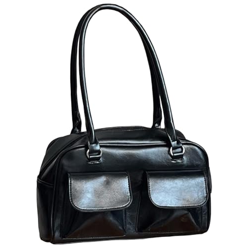 Kexpery Damen-Schultertasche mit Reißverschluss, modisch, Leder, lässig, Retro, vielseitig, große Kapazität, Einkaufstasche, Schwarz , 280.00x160.00x100.00mm/11.02x6.3x3.94inch von Kexpery