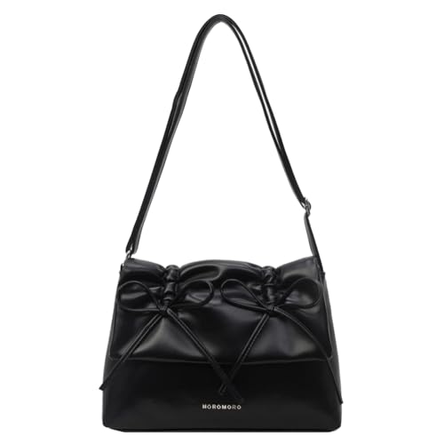 Kexpery Damen-Schultertasche mit Schleife, PU, lässig, mit Klappe, Retro, klassische Geldbörse mit verstellbarem Schultergurt, große Kapazität, modisch, für den täglichen Bürogebrauch, einfarbig, von Kexpery