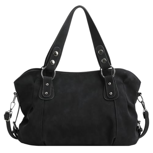 Kexpery Damen-Schultertasche mit großem Fassungsvermögen, stilvolle PU-Retro-Geldbörse, modisch, trendig, für den täglichen Gebrauch im Büro, einfarbig, Schwarz , von Kexpery