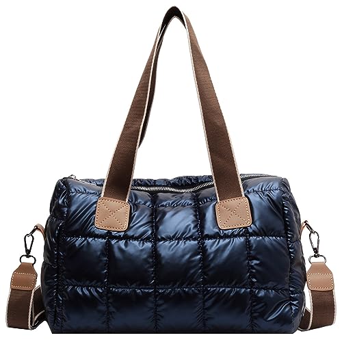 Kexpery Damen-Umhängetasche, Segeltuch, Damen-Einkaufstaschen, rhombisches Gitter, große Kapazität, einfaches Temperament, tragbare Reisetaschen (blau) von Kexpery