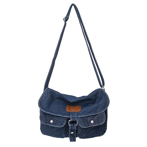 Kexpery Damen-Umhängetasche, Vintage, mehrere Taschen, solide, große Kapazität, vielseitig, verstellbarer Riemen, Jeans-Tasche für Reisen, Arbeit, dunkelblau, 32*8*26 cm (LWH) 12.6x3.15x10.24inch von Kexpery