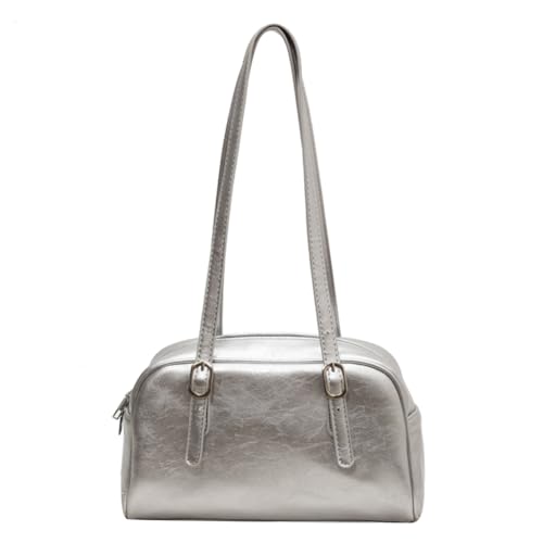 Kexpery Damen-Umhängetasche, einfarbig, lässig, mit verstellbarem Riemen, Crossbody-Tasche, Unterarmtasche für Arbeit, Einkaufen, Reisen, silber, 250.00x160.00x60.00mm/9.84x6.3x2.36inch von Kexpery