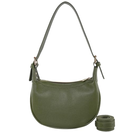 Kexpery Damen-Umhängetasche, lässig, verstellbarer Riemen, PU-Leder, einfache Pendlertasche, einfarbig, große Kapazität, Einkaufstasche (grün) von Kexpery