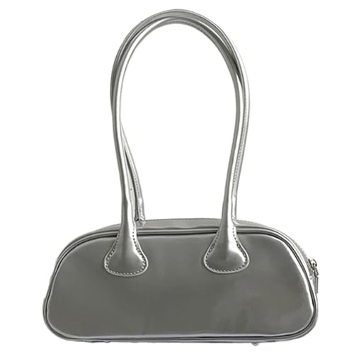 Kexpery Damen-Umhängetasche, modisch, PU-Leder, Freizeit-Unterarmtasche, einfarbig, minimalistisch, Umhängetasche for Damen, Pendeltasche (Silber) von Kexpery