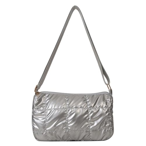 Kexpery Damen-Umhängetasche, modisch, einfarbig, gesteppt, stilvolle Umhängetasche, verstellbarer Riemen, lässig, karierte Handtasche, großes Fassungsvermögen for Herbst und Winter (Silber) von Kexpery