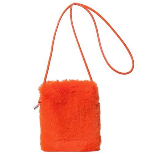 Kexpery Damen-Umhängetasche, pelzig, lässig, niedlich, Umhängetasche, vielseitig, flauschig, Umhängetasche, Haspe, weiche Schultertasche (Orange) von Kexpery