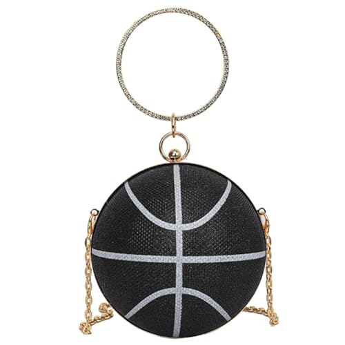 Kexpery Damen-Umhängetasche, trendige Umhängetasche, Strass-Basketball-Abendtasche, modische Umhängetasche, große Kapazität, Kettenriemen, kreative Umhängetasche (schwarz) von Kexpery