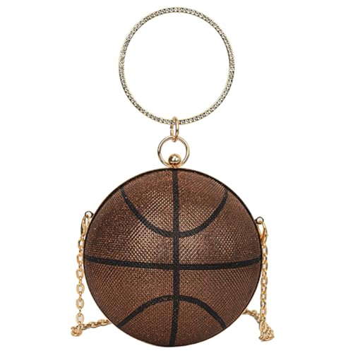 Kexpery Damen-Umhängetasche, trendige Umhängetasche, Strass-Basketball-Abendtasche, neuartige Umhängetasche, großes Fassungsvermögen, Kettenriemen, kreative Umhängetasche (Kaffee) von Kexpery