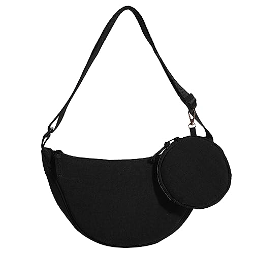 Kexpery Damen-Umhängetasche mit Münzfach, verstellbarer Riemen, einfarbige Achsel-Geldbörse, weiches Nylon, lässige Tasche für weibliche Mädchen, Schwarz , 350*95*160mm/13.65*3.71*6.24in von Kexpery