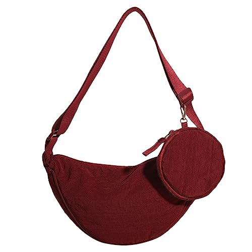 Kexpery Damen-Umhängetasche mit Münzfach, verstellbarer Riemen, einfarbige Achsel-Geldbörse, weiches Nylon, lässige Tasche für weibliche Mädchen, rot, 350*95*160mm/13.65*3.71*6.24in von Kexpery