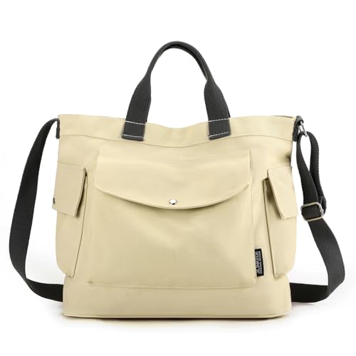 Kexpery Damen-Umhängetasche mit mehreren Taschen, verstellbarer Riemen, große Umhängetasche, vielseitige Tasche mit Tragegriff oben, modische Umhängetasche, Reise-College-Tasche (Beige) von Kexpery