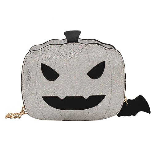 Kexpery Damen-Umhängetaschen, Halloween, Kürbis, legere Schultertasche, Pailletten-Kette, lustig, PU-Leder, Mode für Wochenendurlaub, silber, 220.00x180.00x70.00mm/8.66x7.09x2.76inch von Kexpery